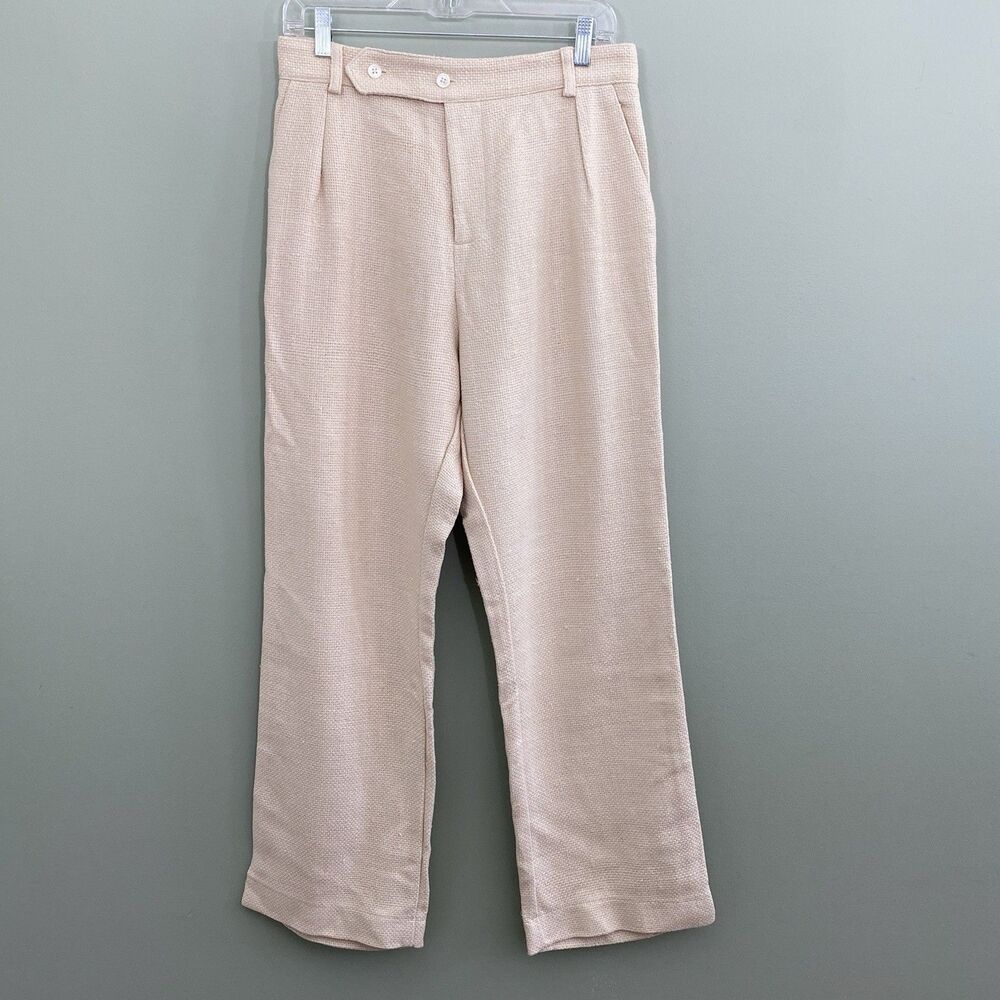 Savannah Morrow Woven Peace Silk Trouser Pants Wide Leg Womens Large Cream Ivory